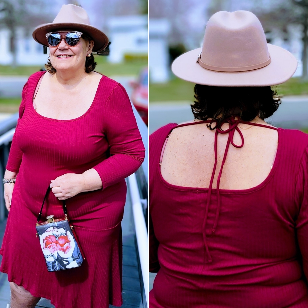 NEW NWOT Curvysense Plus Size Riley Burgundy Long Sleeve Dress  Open Back Sz 3XL